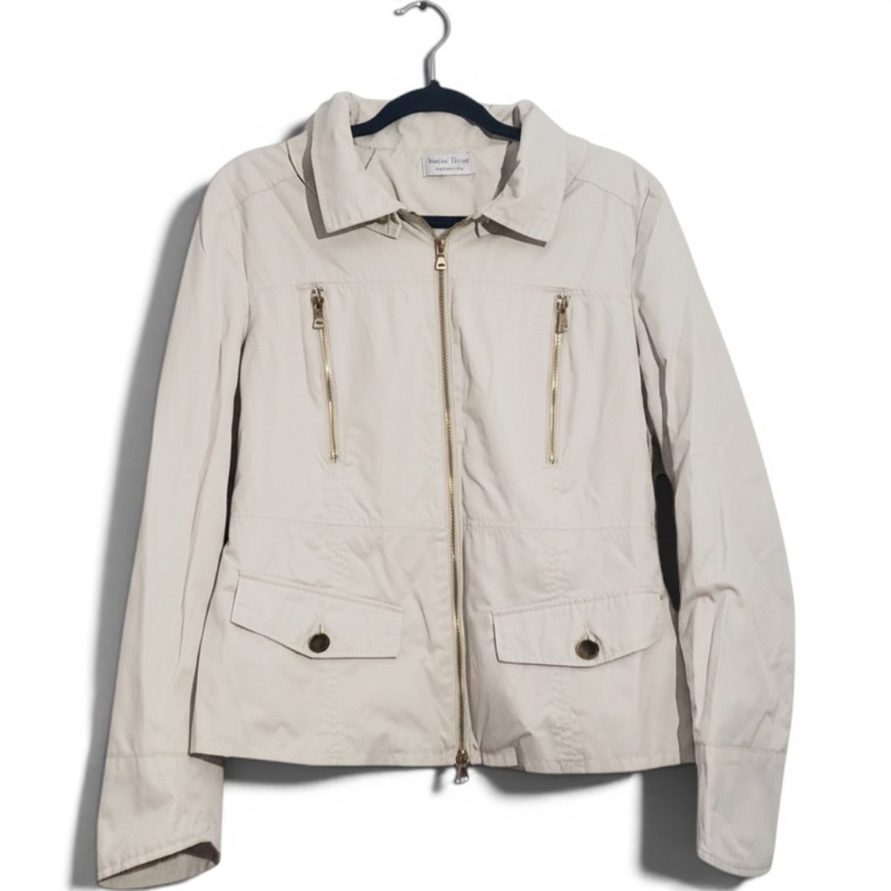 Venezia Milano Utility Jacket Womens Med Tan Gold Zip Field Coat Minimalist Chic